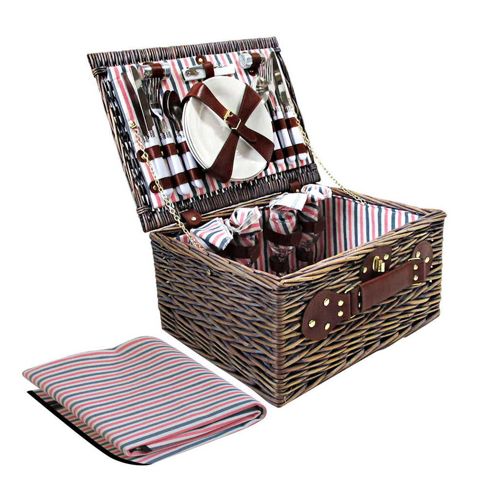 Alfresco 4 Person Picnic Basket Baskets Deluxe Outdoor with Ground Blanket