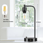 Industrial Bedside Table Lamp with 2 USB Ports