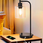 Industrial Bedside Table Lamp with 2 USB Ports