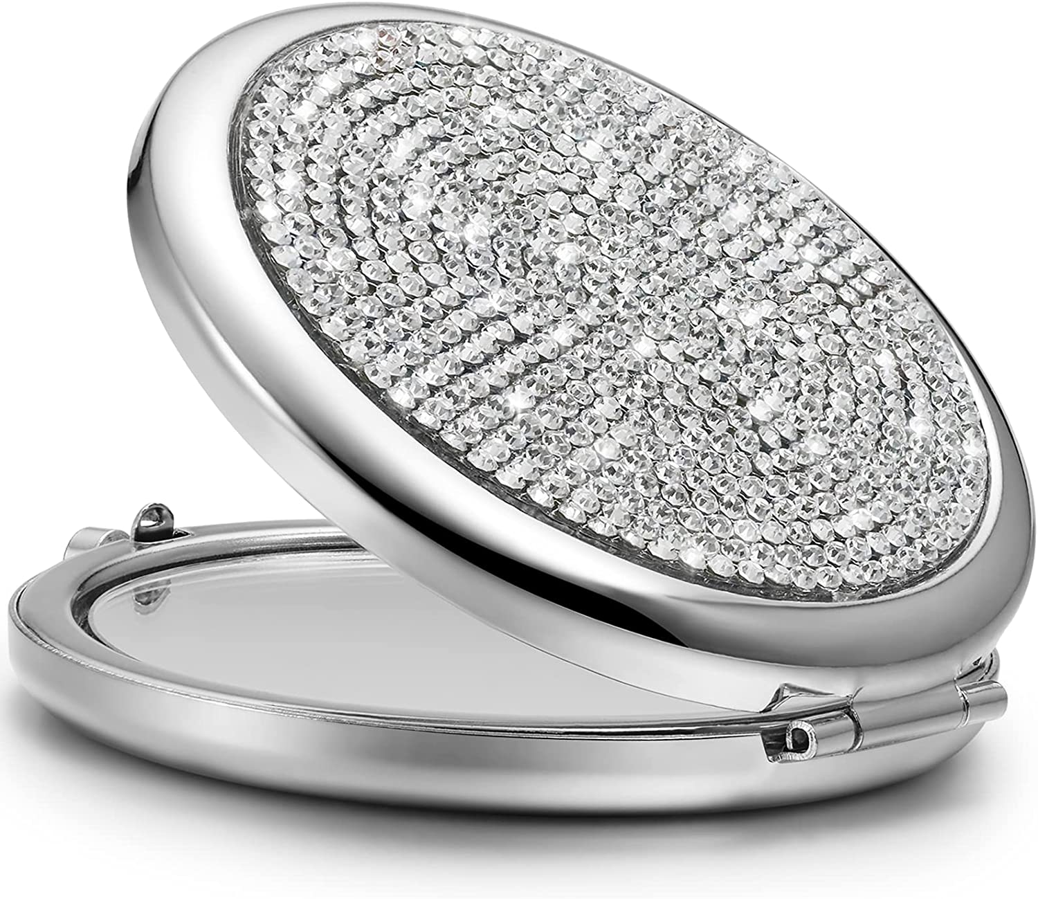 Mini Small Diamond Magnifying Round Metal Pocket Makeup Mirror