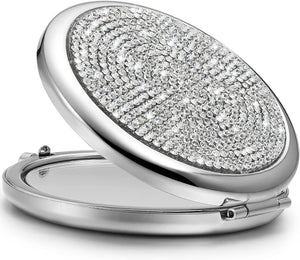 Mini Small Diamond Magnifying Round Metal Pocket Makeup Mirror