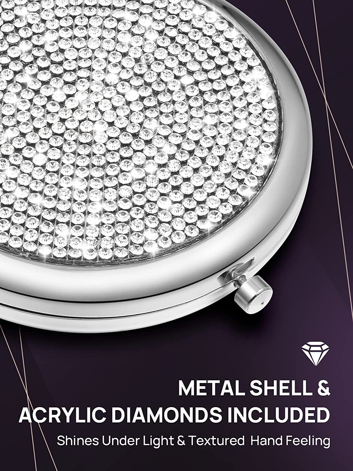 Mini Small Diamond Magnifying Round Metal Pocket Makeup Mirror