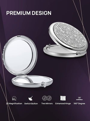 Mini Small Diamond Magnifying Round Metal Pocket Makeup Mirror