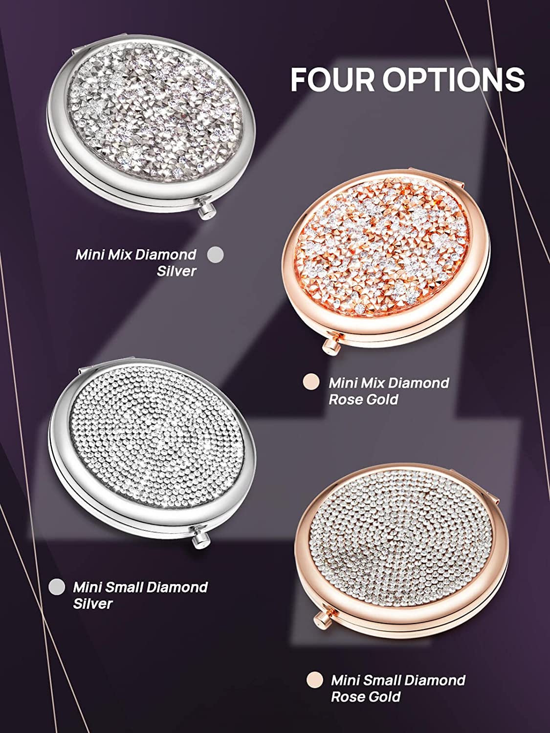 Mini Small Diamond Magnifying Round Metal Pocket Makeup Mirror